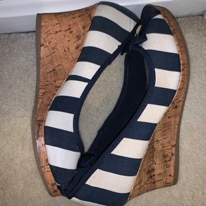 Navy/White pinstriped wedges!